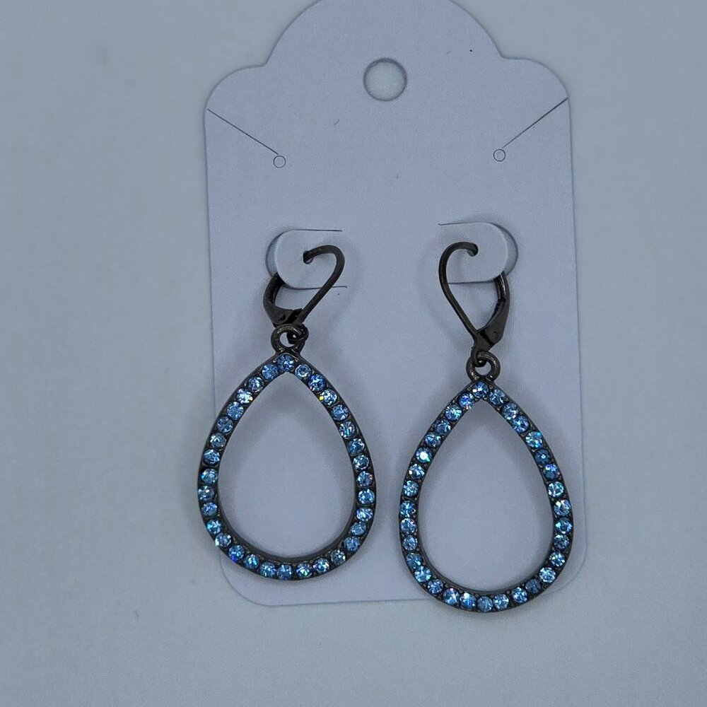 Vintage Real Collectibles by Adrienne Blue/Teal Rhinestone Cross & Drop Earrings - Picture 8 of 10